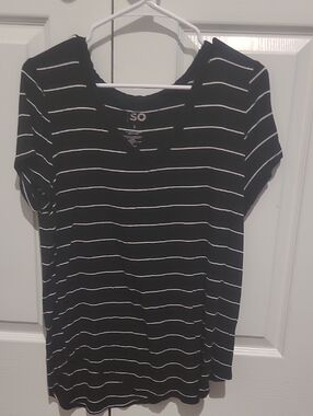 SO Black and White Striped Scoop Neck Tee